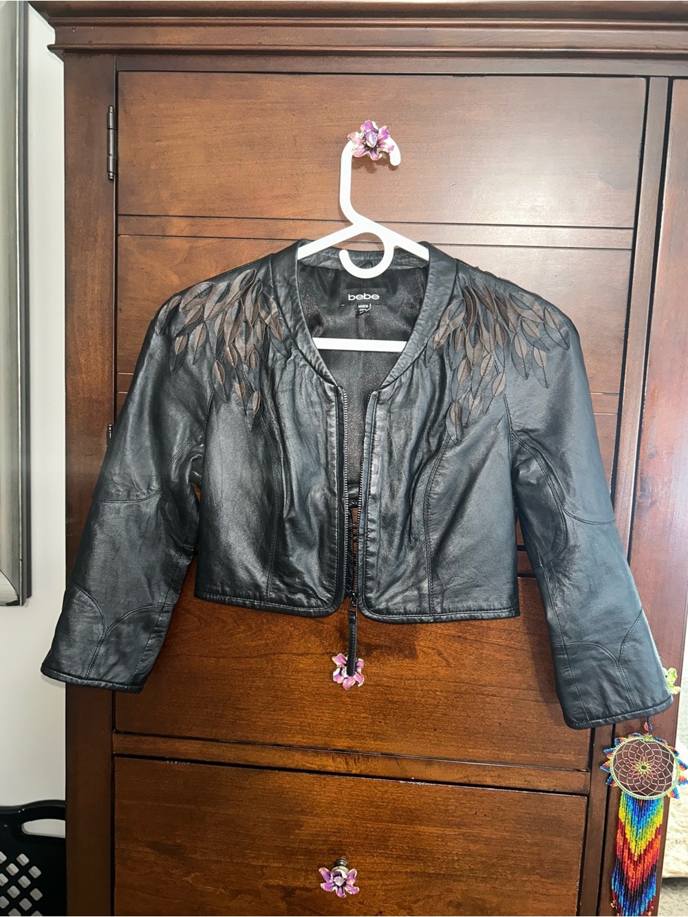 Bebe Winged Crop Leather Jacket XS